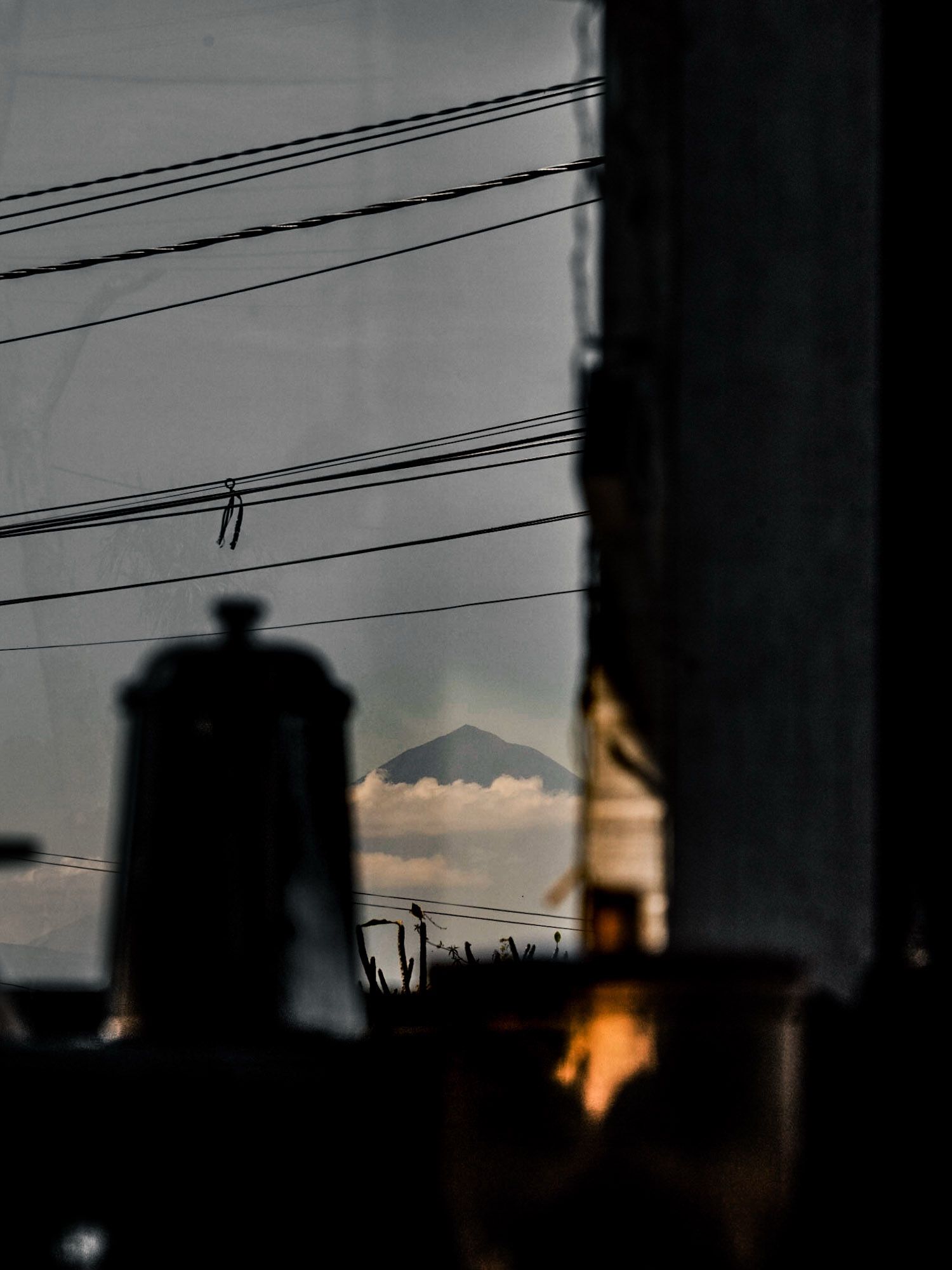 Mt. Batur from across the valley, between the powerlines.